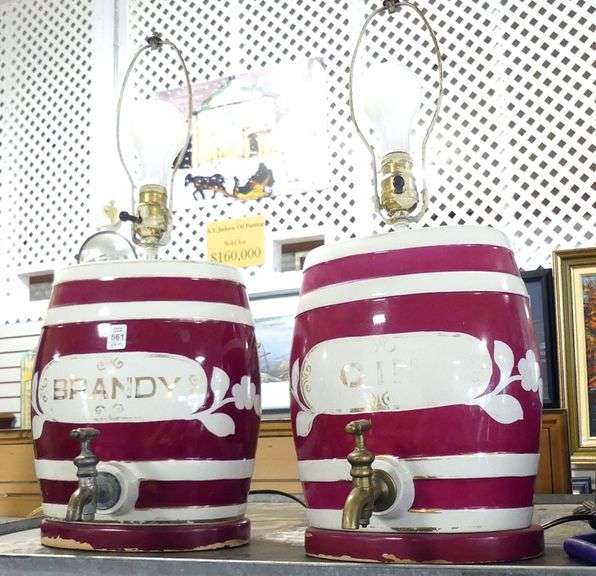 TWO SPIRIT BARREL TABLE LAMPS