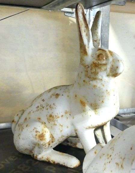 PAIR OF CAST IRON RABBITS