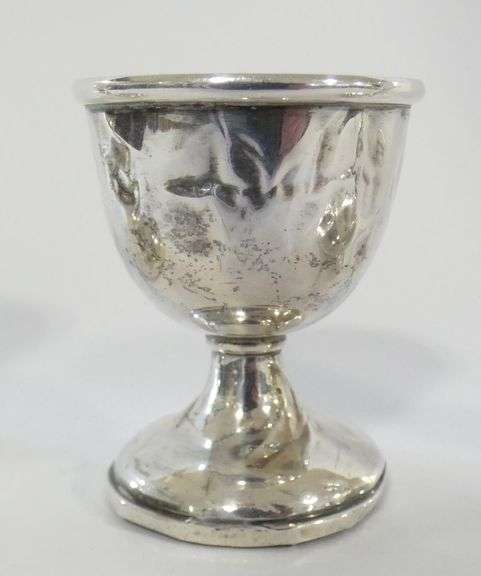 STERLING CANDLEHOLDERS AND EGG CUP