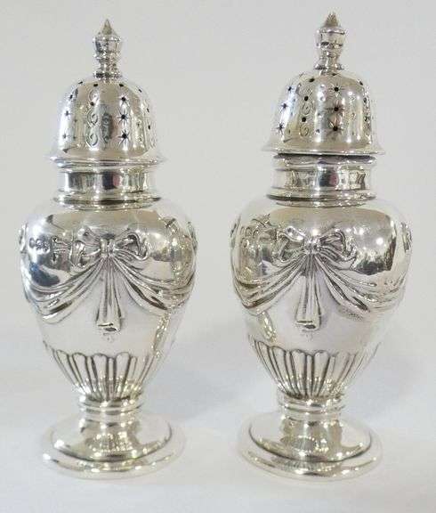 PAIR OF STERLING OPEN SALTS AND SHAKERS
