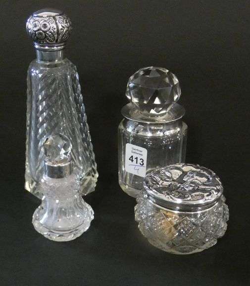 THREE ANTIQUE SCENT BOTTLES AND JAR