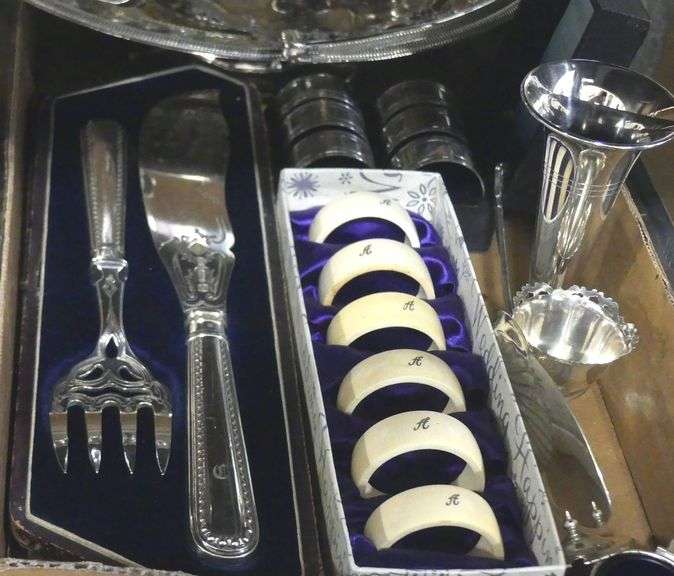 SILVER PLATE AND IVORY NAPKIN RINGS