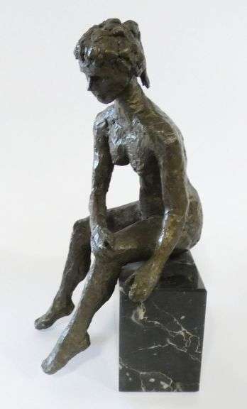"SEATED FEMALE NUDE" BRONZE SCULPTURE