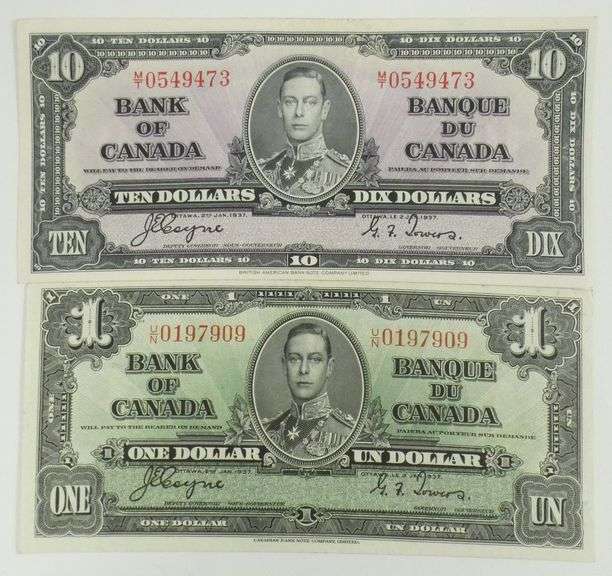 TWO 1937 CANADIAN BANKNOTES