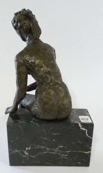 "SEATED FEMALE NUDE" BRONZE SCULPTURE