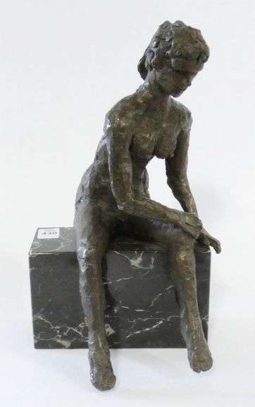 "SEATED FEMALE NUDE" BRONZE SCULPTURE