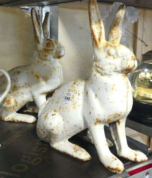 PAIR OF CAST IRON RABBITS