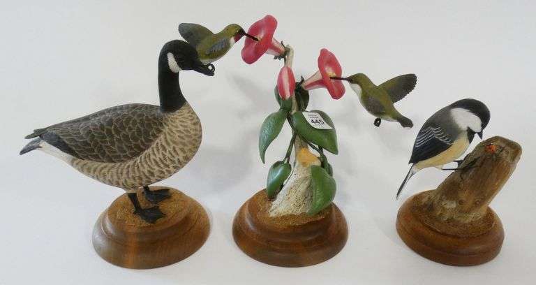 THREE WOODEN FOLK ART BIRD CARVINGS