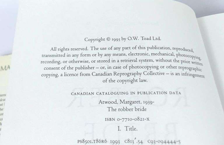 MARGARET ATWOOD "THE ROBBER BRIDE" FIRST EDITION, SIGNED