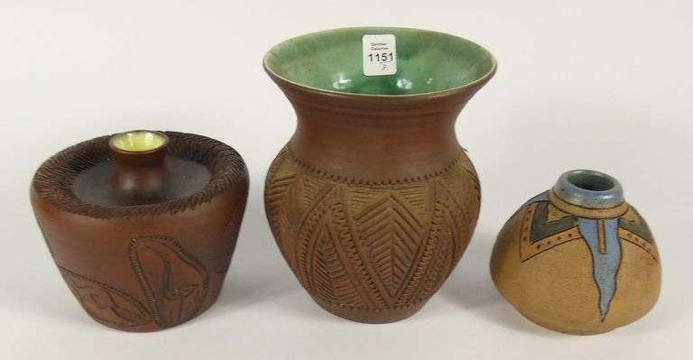 3 INDIGENOUS POTTERY VASES