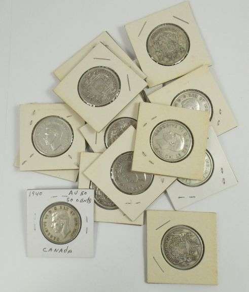 15 CANADIAN SILVER 50-CENT COINS