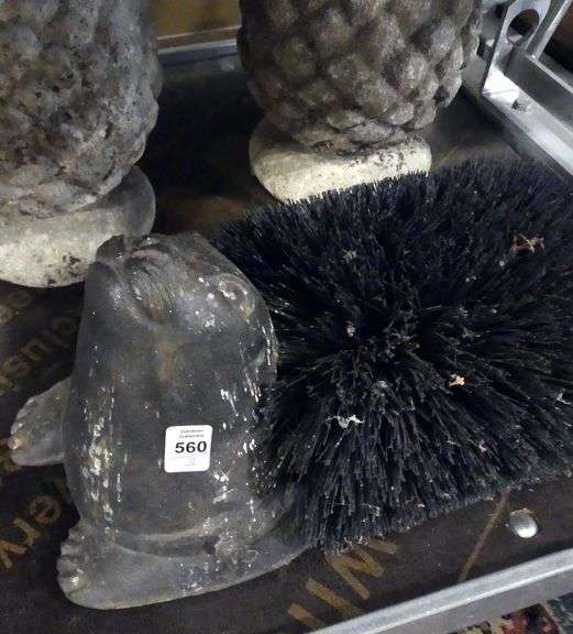 PAIR OF GARDEN ORNAMENTS AND BOOT SCRAPE
