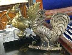 TWO METAL FIGURES AND BOWL