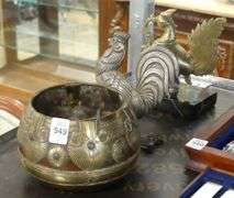 TWO METAL FIGURES AND BOWL