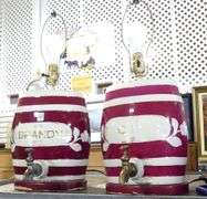 TWO SPIRIT BARREL TABLE LAMPS