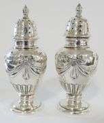 PAIR OF STERLING OPEN SALTS AND SHAKERS