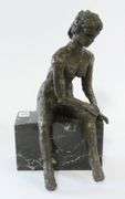 "SEATED FEMALE NUDE" BRONZE SCULPTURE