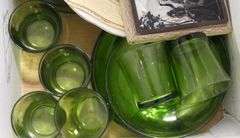 BOX LOT OF GLASS, FIGURINES, ETC.