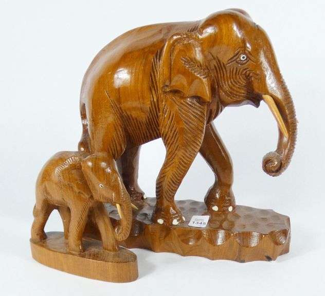 2 CARVED WOOD ELEPHANT FIGURES