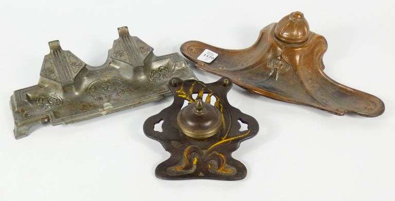 3 ART NOUVEAU INK WELLS