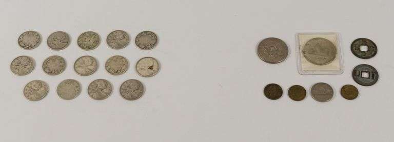 14 CANADIAN SILVER QUARTERS, ETC.