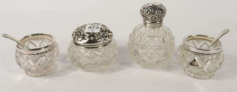 STERLING LIDDED JARS & STERLING COLLAR OPEN SALTS