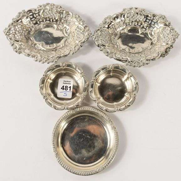 FIVE STERLING SILVER SMALL DISHES