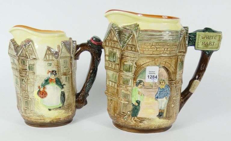 2 ROYAL DOULTON DICKENS EMBOSSED JUGS