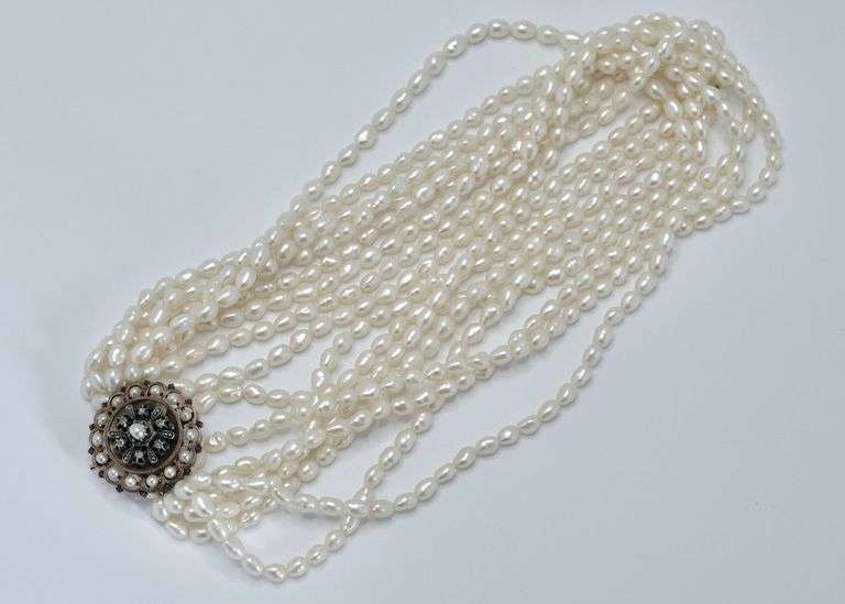 14KT GOLD DIAMOND & PEARL NECKLACE