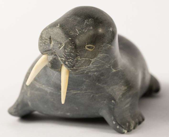 TWO INUIT SOAPSTONE "WALRUS" CARVINGS