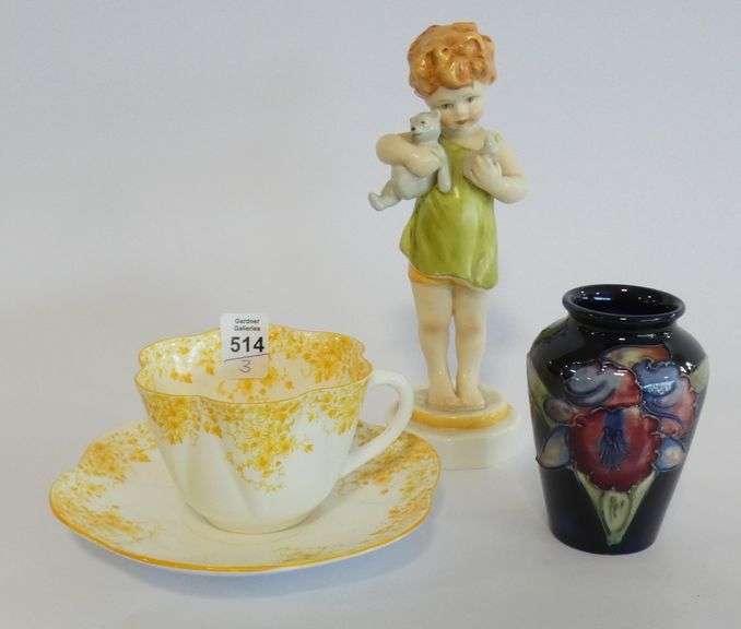FIGURINE, VASE, CUP AND SAUCER