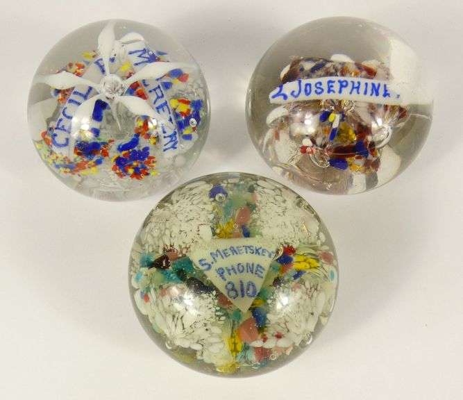 6 ANTIQUE NAME PAPERWEIGHTS