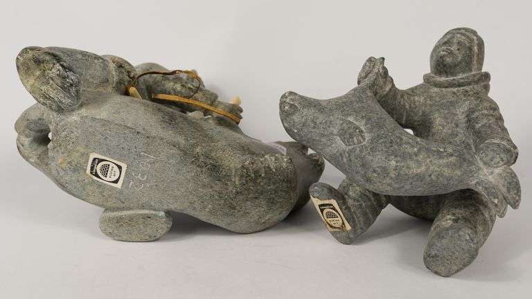TWO INUIT SOAPSTONE "HUNTER" CARVINGS
