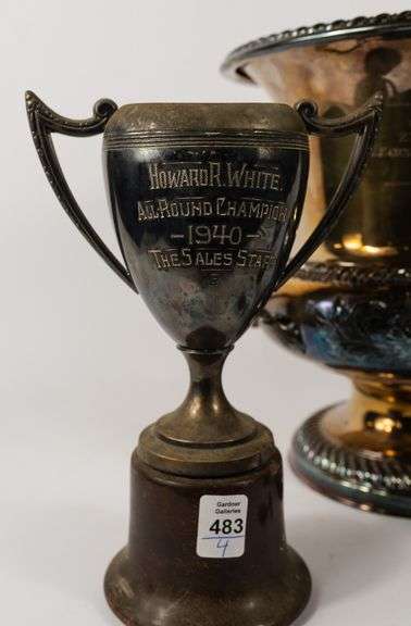 THREE SILVER PLATE TROPHIES & MEDAL