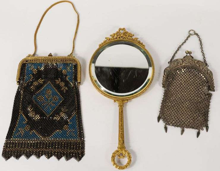 TWO MESH PURSES AND HAND MIRROR