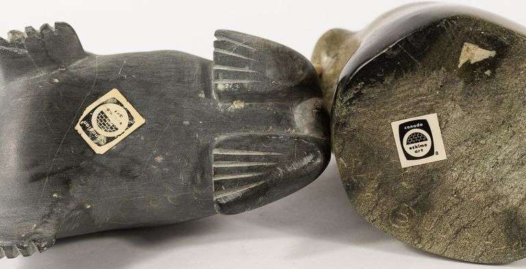 TWO INUIT SOAPSTONE "WALRUS" CARVINGS