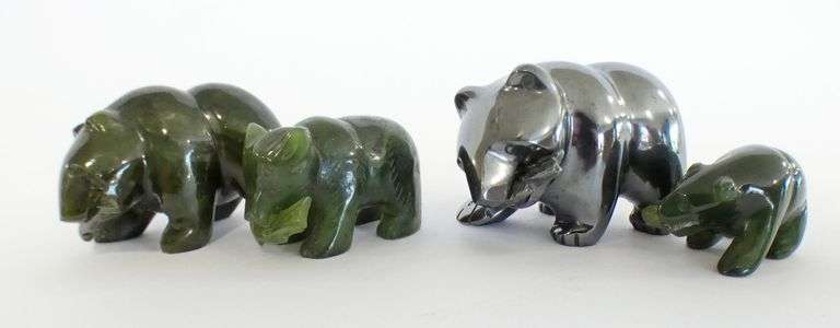 NEPHRITE, WHITE MARBLE AND HEMATITE SCULPTURES