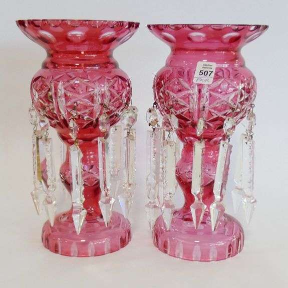 PAIR OF BOHEMIAN OVERLAY CRYSTAL LUSTRES