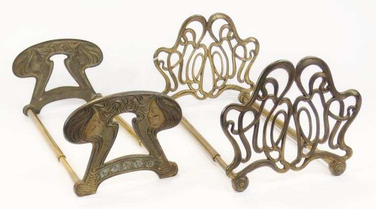 2 BRASS SLIDING BOOK RACKS