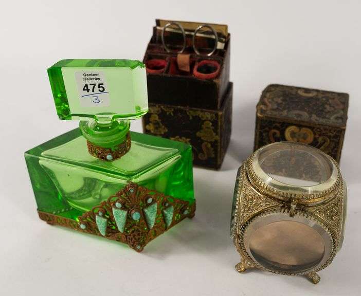 SCENT BOTTLE, JEWEL BOX & SEWING KIT