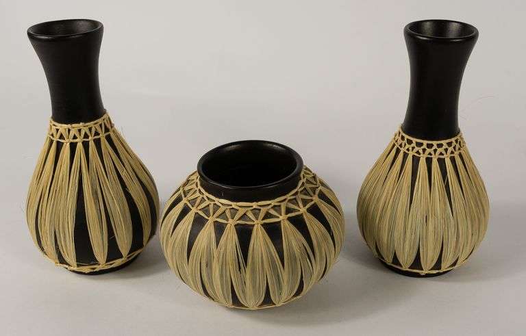 THREE AUSTRIAN BASALT POTTERY VASES