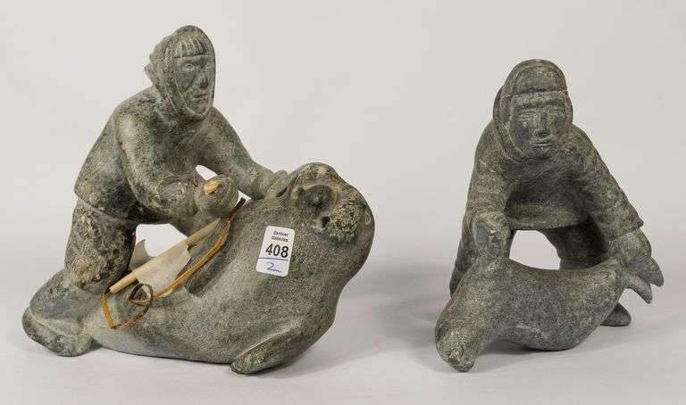 TWO INUIT SOAPSTONE "HUNTER" CARVINGS