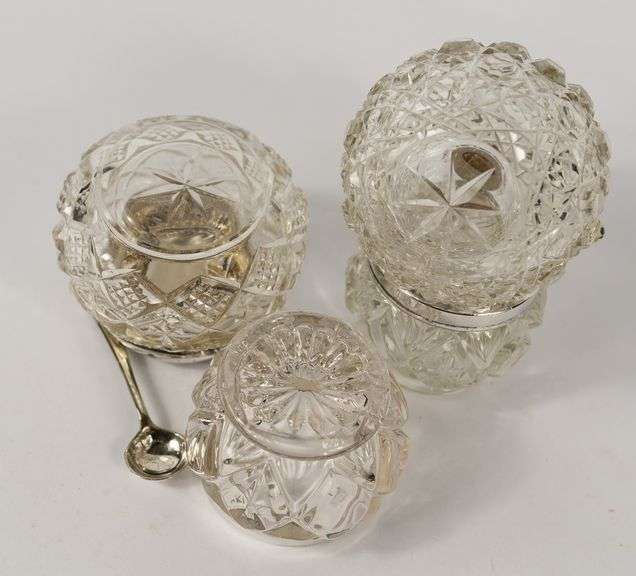 STERLING LIDDED JARS & STERLING COLLAR OPEN SALTS