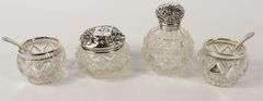 STERLING LIDDED JARS & STERLING COLLAR OPEN SALTS