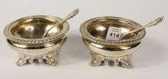 PAIR OF EARLY VICTORIAN STERLING OPEN SALTS WITH SPOONS