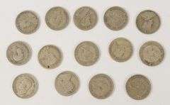14 CANADIAN SILVER QUARTERS, ETC.
