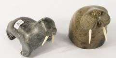 TWO INUIT SOAPSTONE "WALRUS" CARVINGS