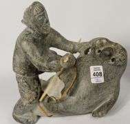 TWO INUIT SOAPSTONE "HUNTER" CARVINGS