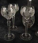 ETCHED CRYSTAL DECANTER & HOCK GLASSES