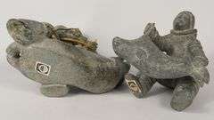 TWO INUIT SOAPSTONE "HUNTER" CARVINGS